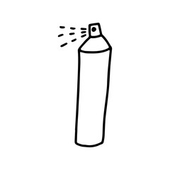 Spray can Doodle illustration.Black and white image on a white background.Outline drawing by hand.Spray paint, varnish.Vector illustration.