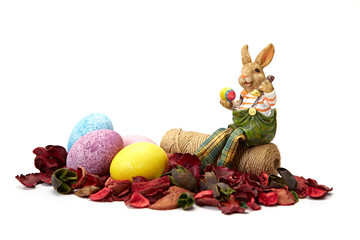 Decorative Easter eggs rabbit background