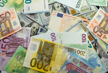 dollars and euro banknotes. Money background. Business concept. A lot of money for the background.