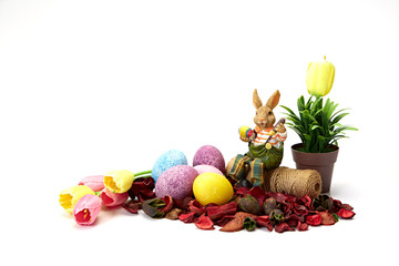 Decorative Easter eggs rabbit background