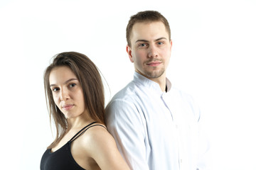 Portrait of a fitness girl and her doctor on a pure white background. Isolate