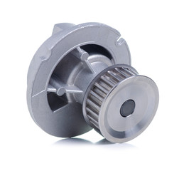 Auto engine pump repair on white background isolation
