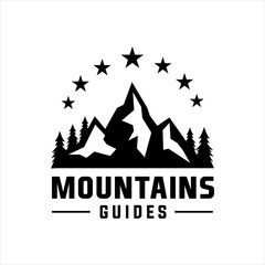 Mountains logo  vector illustration. Outdoor adventure expedition, mountains silhouette shirt, print stamp. Vintage typography badge design.