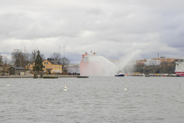 Stockholm's infamous golden bridge arriving to stockholm