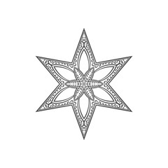 Six pointed star zentangle, Mandala for coloring book, Christmas decoration, tattoo