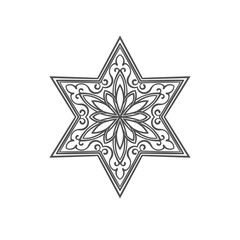 Obraz premium Six pointed star zentangle, Isolated design element Mandala for coloring book, Christmas decoration, tattoo