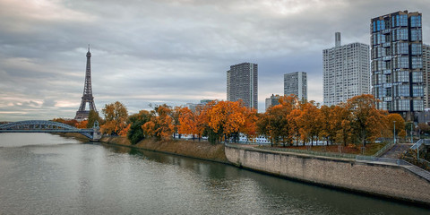 Eiffel tower in Paris France on an autumn day 