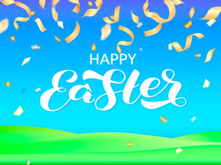 Naklejka na ściany i meble Happy Easter brush lettering. Vector stock illustration for banner or poster