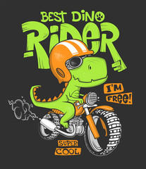 Dinosaur riding a motorbike vector print design