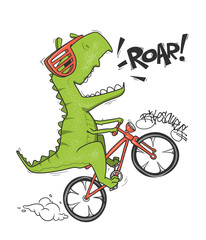 Dinosaur on bicycle. vector shirt print design © rosovskyi