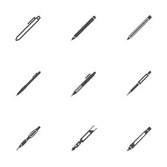 Vector pen solid icon set on white isolated background