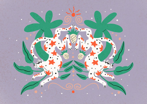 Leopards and tropical plants