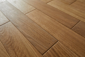 Natural wooden texture. New oak parquet. Wooden laminate floor boards background image. Polished...