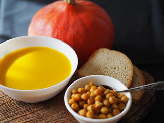 Pumpkin soup hokaido with chickpeas