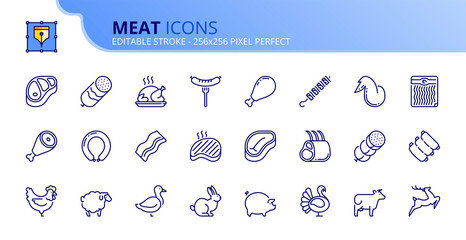 Simple set of outline icons about meat. Food.