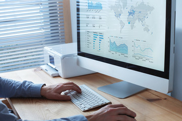 digital marketing dashboard, infographics financial charts and graphs on screen of computer