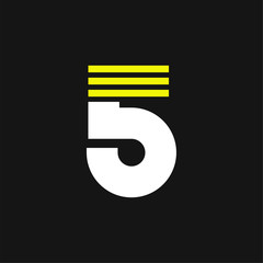Yellow Lines Geometric Vector Logo Number 5