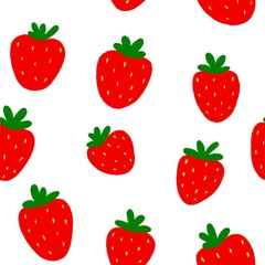 Bright seamless pattern of red ripe strawberries on a white background. Background of berries for your design.