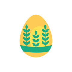 easter egg painted with leafs flat style