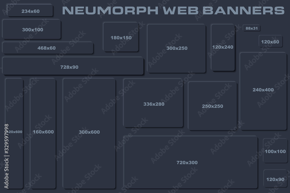 Wall mural standard size neumorph ui web banners templates. dark style. skeuomorph trend design. editable vecto