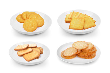 Cracker in plate on white background