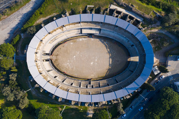 Aerial view of Ruin of a Roman arena in Frejus, southern France - 329598128