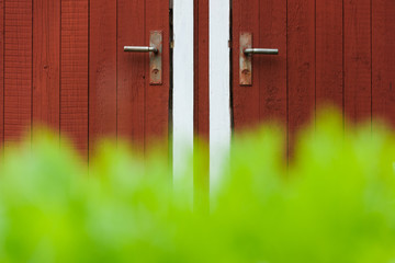 Closed farmhouse doors, Åtvidaberg, Östergötland, Sweden, Europe
