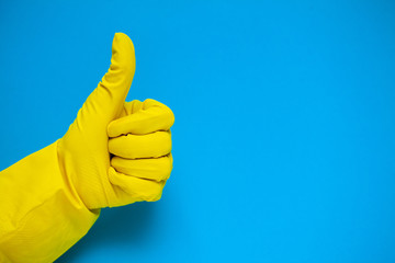 Product for professional cleaning on blue background - obrazy, fototapety, plakaty