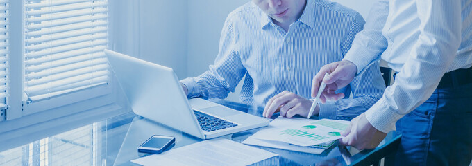business team people working on marketing plan  together in modern office, teamwork banner...