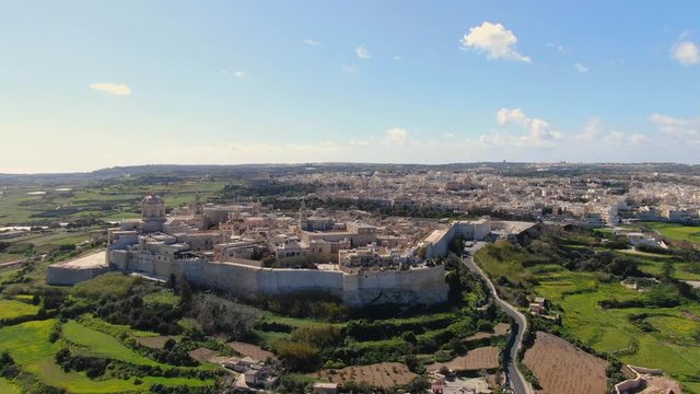 The medieval village of Mdina - the former capital of Malta from above - aerial photography