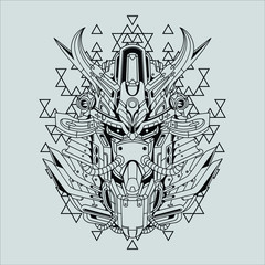 Mecha head samurai with sacred geometry pattern