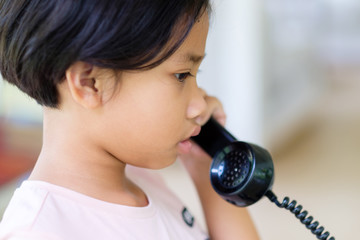 Girl Kid Use the Old Phone