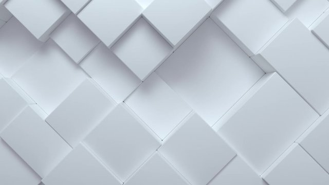 White moving cubic surface. Changing tiles. Motion design pattern. 3d loop animation with dynamic boxes. 4K seamless technology composition. Abstract background