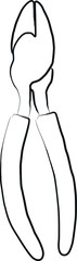 Diagonal pliers hand drawing black contour vector illustration