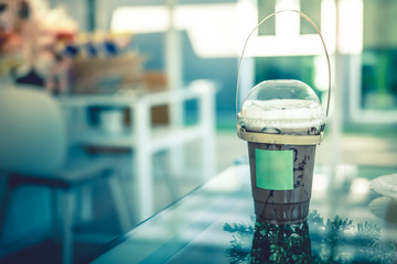 Iced coffee mocha at coffee shop
