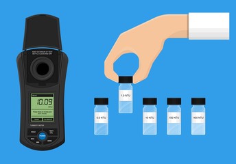 turbidity meter unit FNU NTU test tool lab water waste meter lake pure fluid river check verify liquid clean tester supply sample device cloudy control screen technology