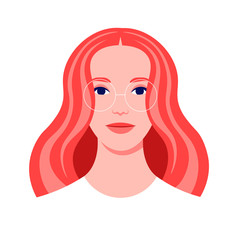 Portrait of a redhead woman. Avatar of a caucasian girl adult for social network. Colorful portrait. Student of the university. Vector flat illustration