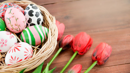 colorful easter eggs in a basket