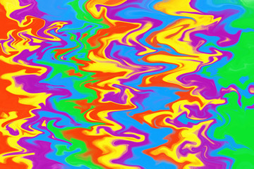 Graphic illustration of liquid dynamic swirl texture in vivid tone colors. Modern digital art background. Trendy surface design