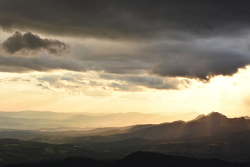 Rain curtain with sunset