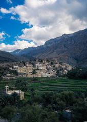 Fototapeta na wymiar View of the small village Bald Sayt between mountains in Jebel Shams, Oman