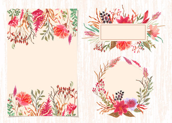 blank template card with floral branches watercolor