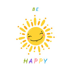 T-shirt Print Design for Kids with Little Cute Smiling Sun Icon and 