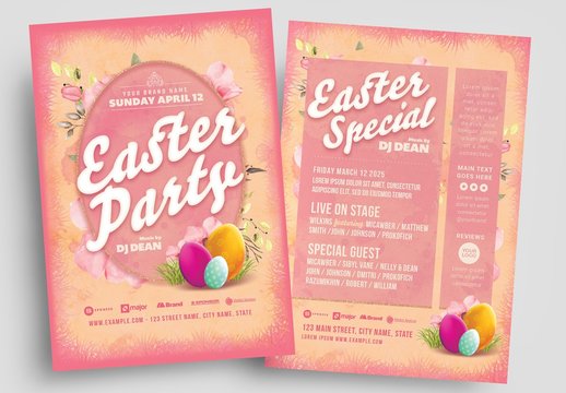 Pink Easter Party Flyer Layout with Egg Illustrations
