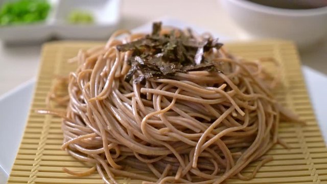 cold buckwheat soba noodles or zaru ramen - Japanese food style