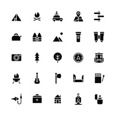 vector design of camping and outdoor icon pack. glyph style version