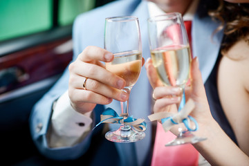 bride and groom with champaign