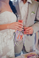 bride and groom with champaign
