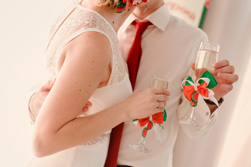 Fototapeta na wymiar bride and groom with champaign
