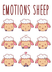 Emotion sheep set, hand drawn isolated on white background